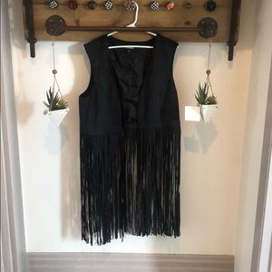 Express Black Suede Fringe Vest